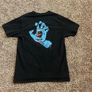 Santa cruz skateboard co black blue white hand graphic t shirt